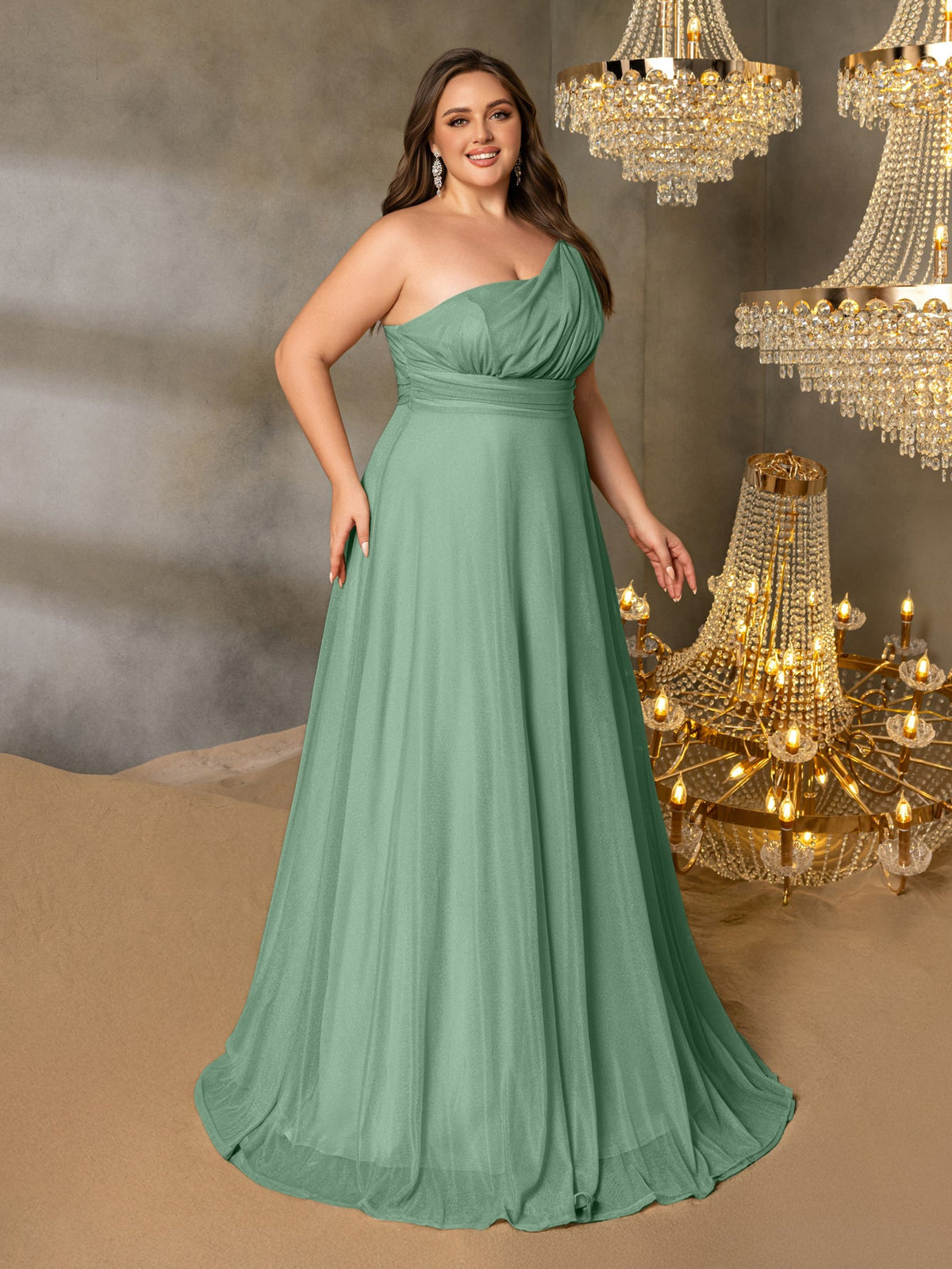 Additional product view of Backless Plus-Size One-Shoulder Chiffon A-Line Evening Gown