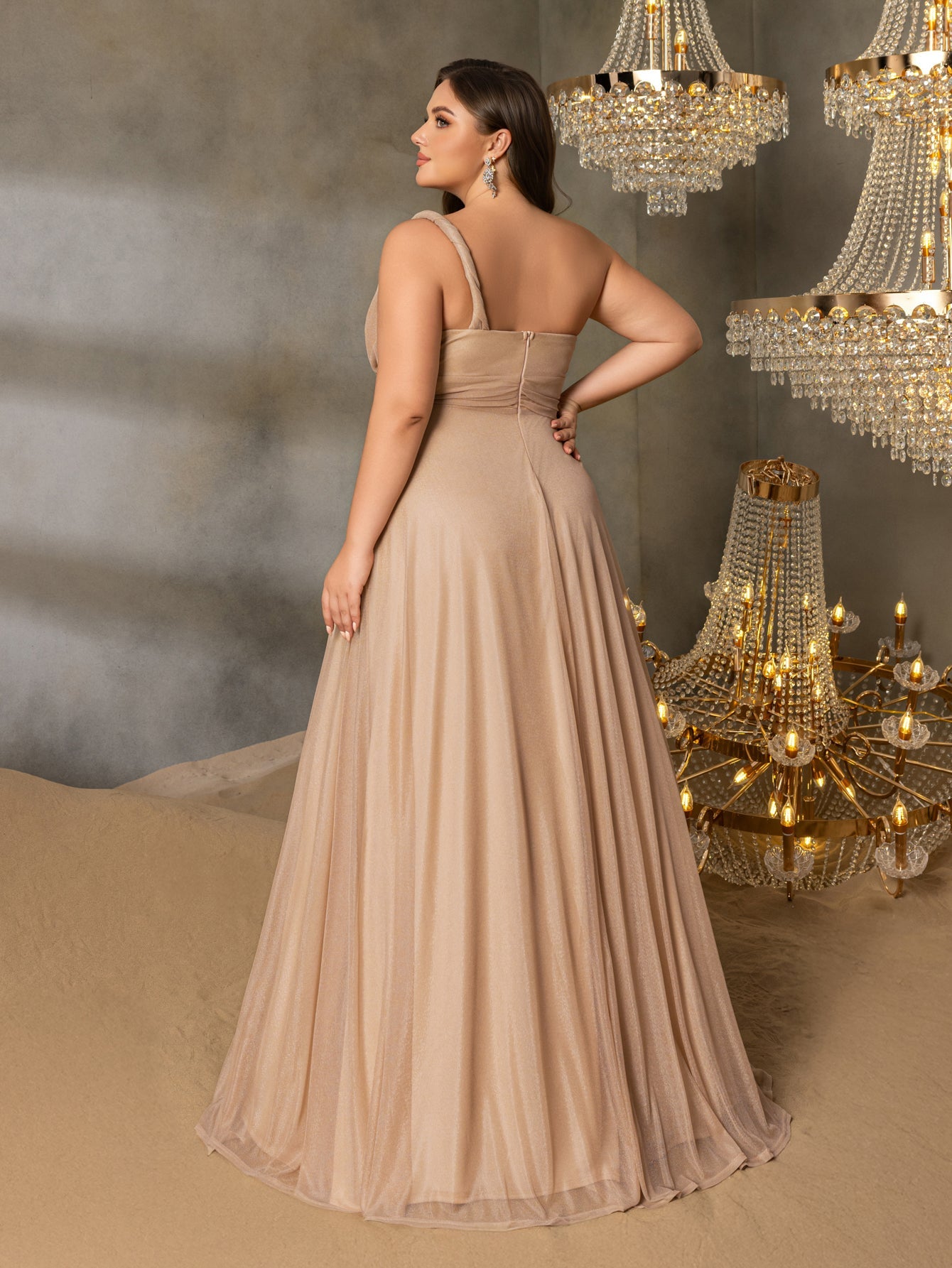 Additional product view of Backless Plus-Size One-Shoulder Chiffon A-Line Evening Gown