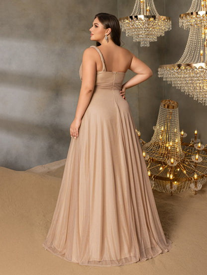 Additional product view of Backless Plus-Size One-Shoulder Chiffon A-Line Evening Gown