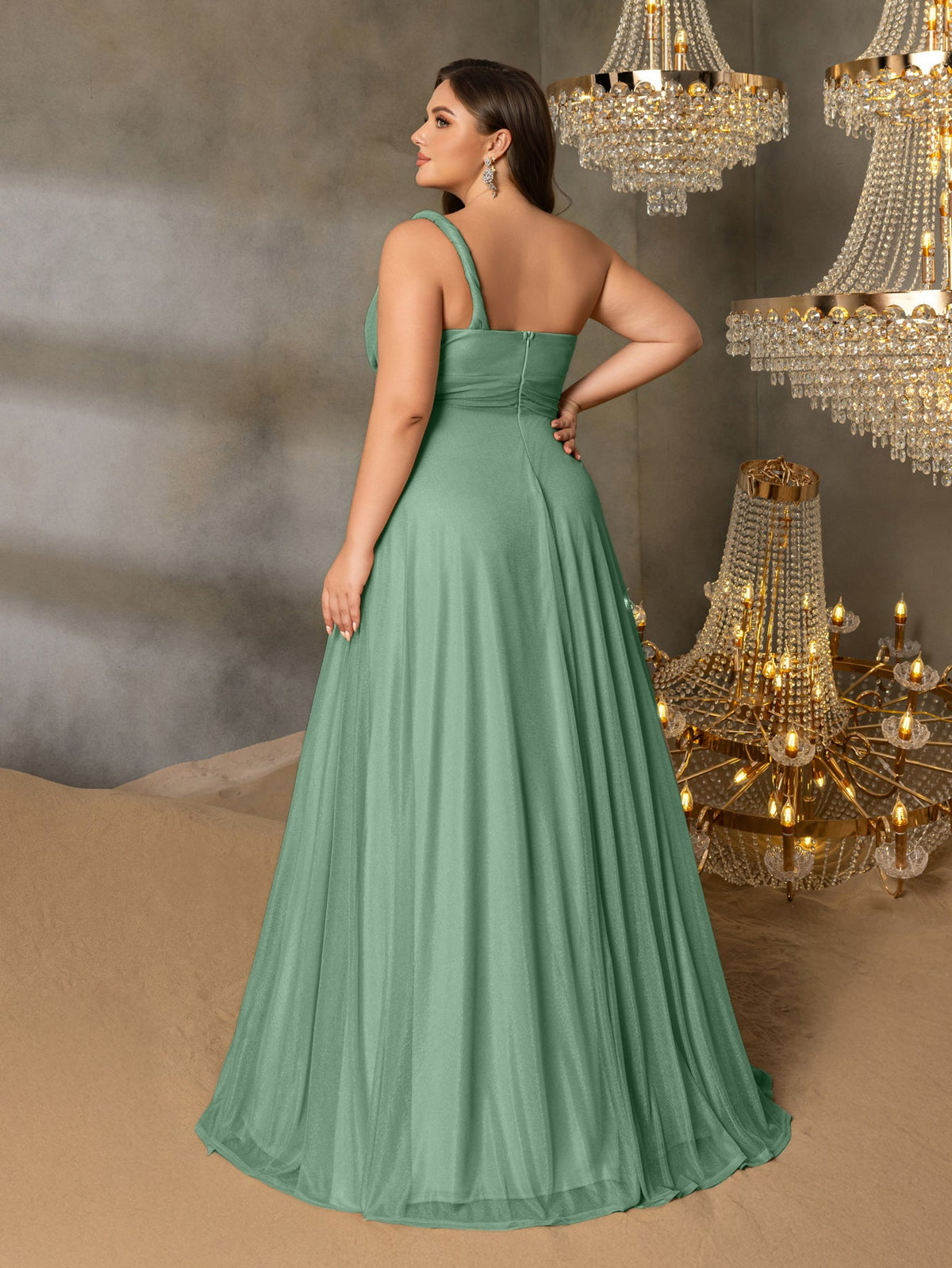 Additional product view of Backless Plus-Size One-Shoulder Chiffon A-Line Evening Gown