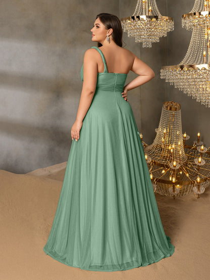 Additional product view of Backless Plus-Size One-Shoulder Chiffon A-Line Evening Gown