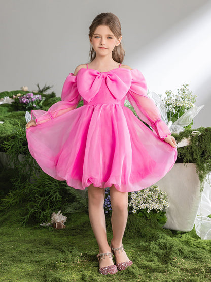 Tween Girls' Off-Shoulder Bow Long-Sleeve A-Line Formal Dress — authorized product image 5