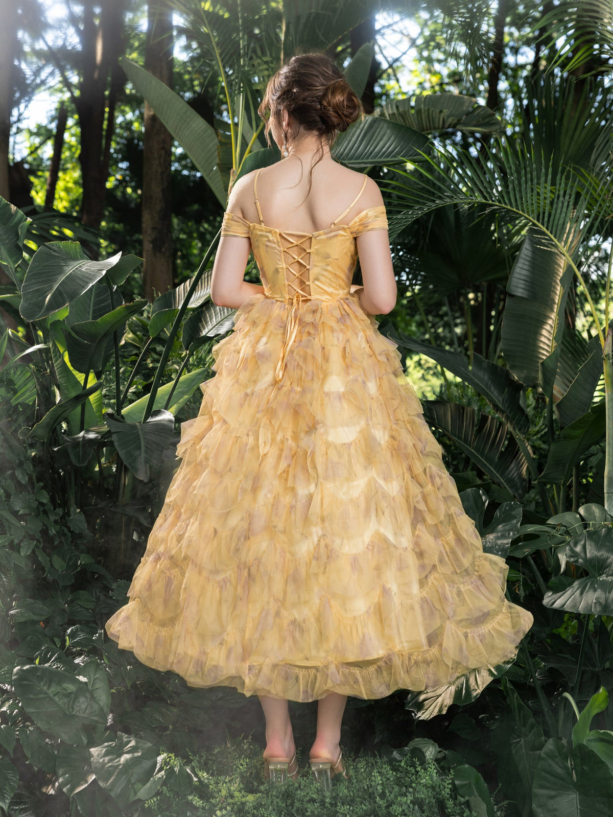 Additional product view of Off-Shoulder Tulle A-Line Short-Sleeve Midi Formal Dress