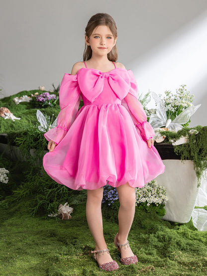 Tween Girls' Off-Shoulder Bow Long-Sleeve A-Line Formal Dress — authorized product image 6
