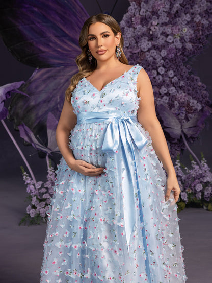 Plus-Size Maternity Plunging Tulle Sleeveless A-Line Evening Gown — authorized product image 4