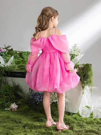 Tween Girls' Off-Shoulder Bow Long-Sleeve A-Line Formal Dress — authorized product image 2