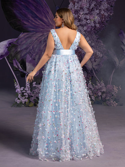 Plus-Size Maternity Plunging Tulle Sleeveless A-Line Evening Gown — authorized product image 2