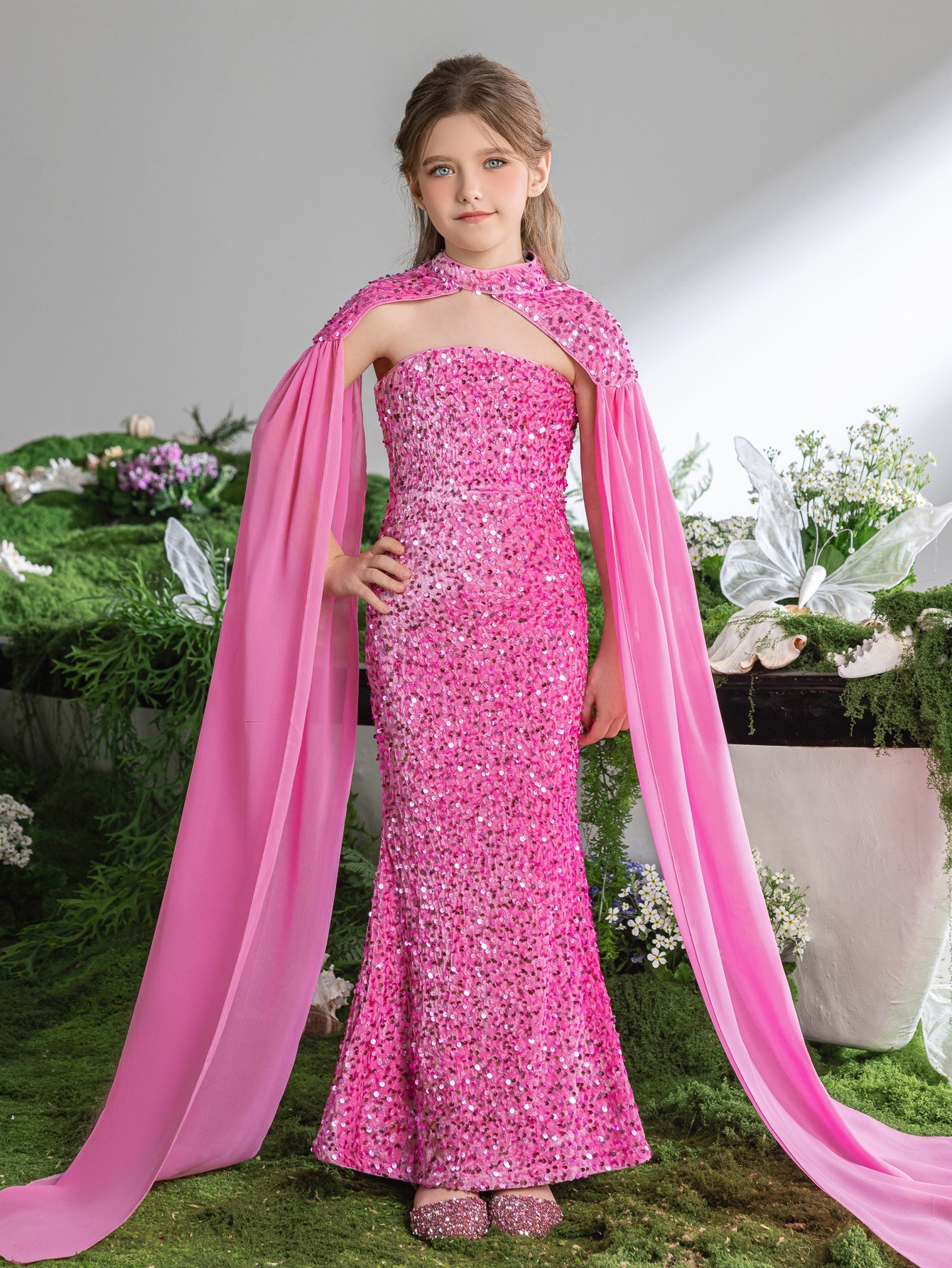 Additional product view of Strapless Sequin Mermaid Sleeveless Maxi Tween Girls' Party Dress