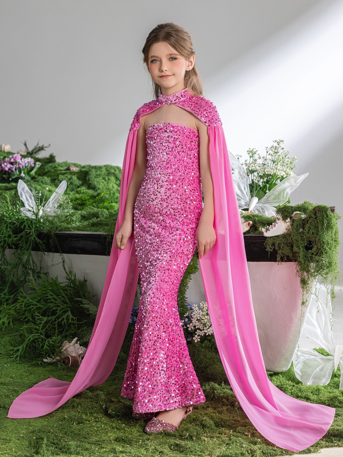 Additional product view of Strapless Sequin Mermaid Sleeveless Maxi Tween Girls' Party Dress