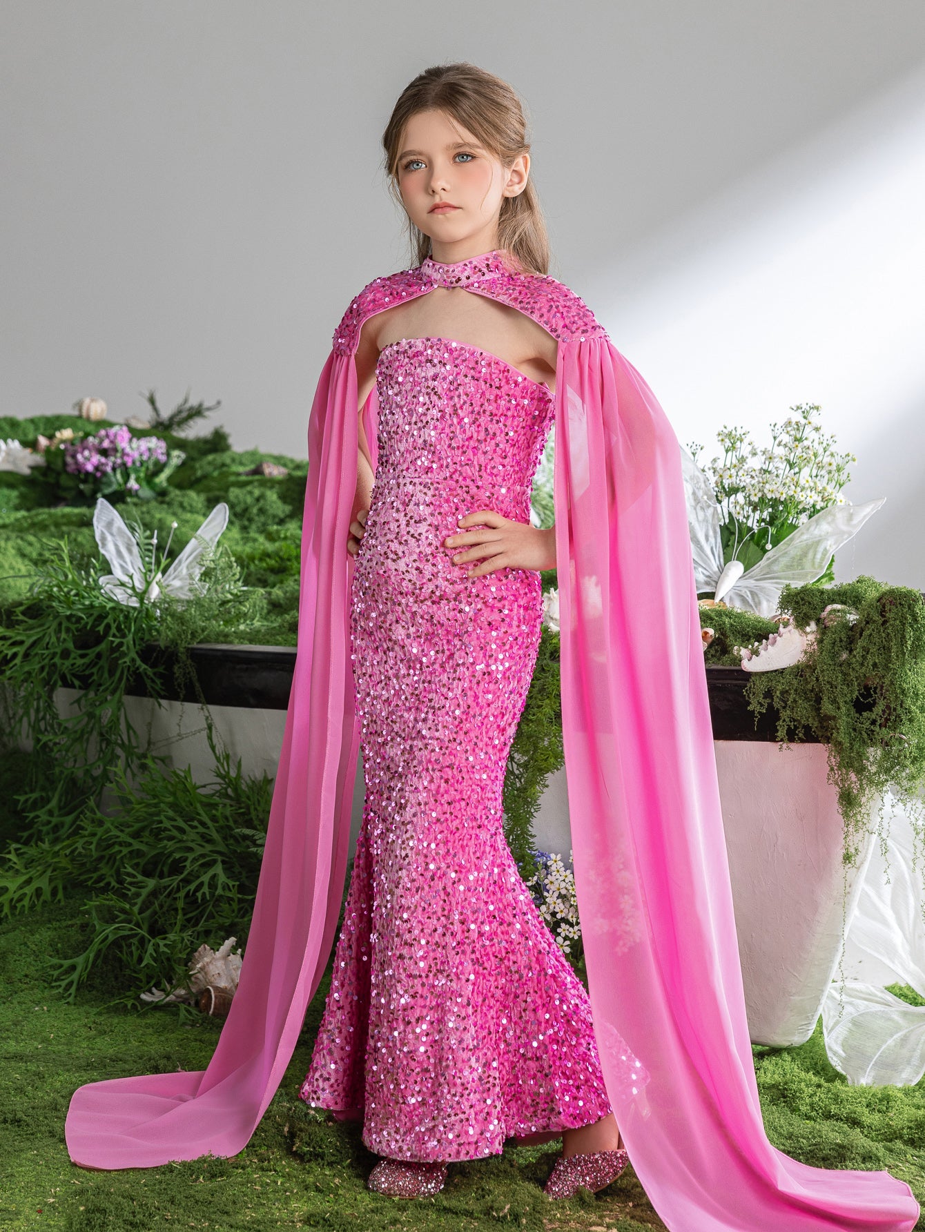 Additional product view of Strapless Sequin Mermaid Sleeveless Maxi Tween Girls' Party Dress