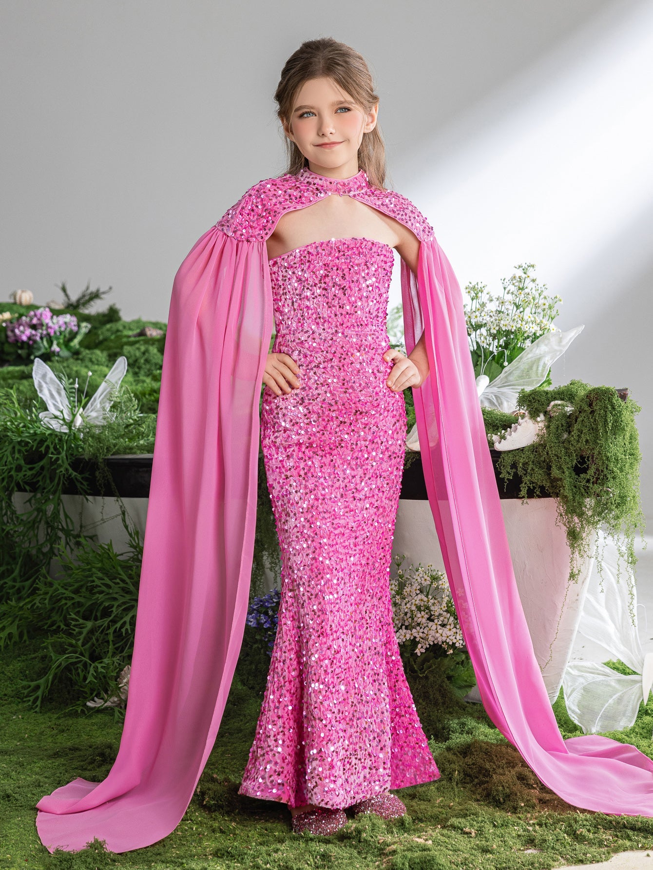 Additional product view of Strapless Sequin Mermaid Sleeveless Maxi Tween Girls' Party Dress