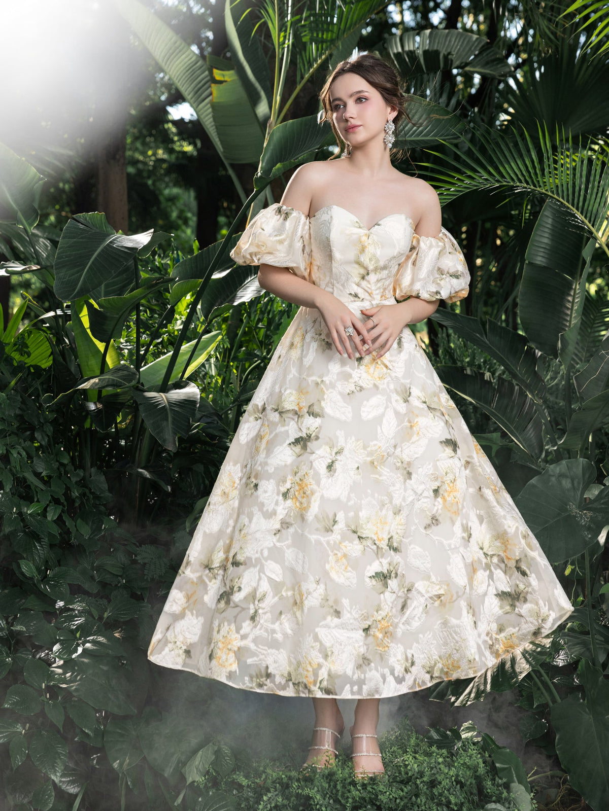 Off-Shoulder Floral Short-Sleeve A-Line Midi Dress — authorized product image 4