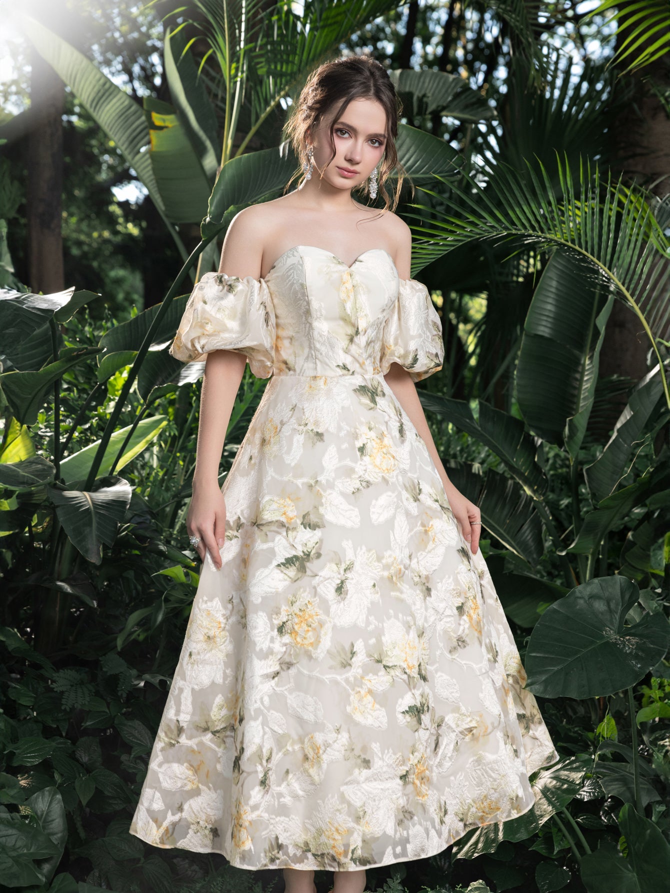 Off-Shoulder Floral Short-Sleeve A-Line Midi Dress — authorized product image 5