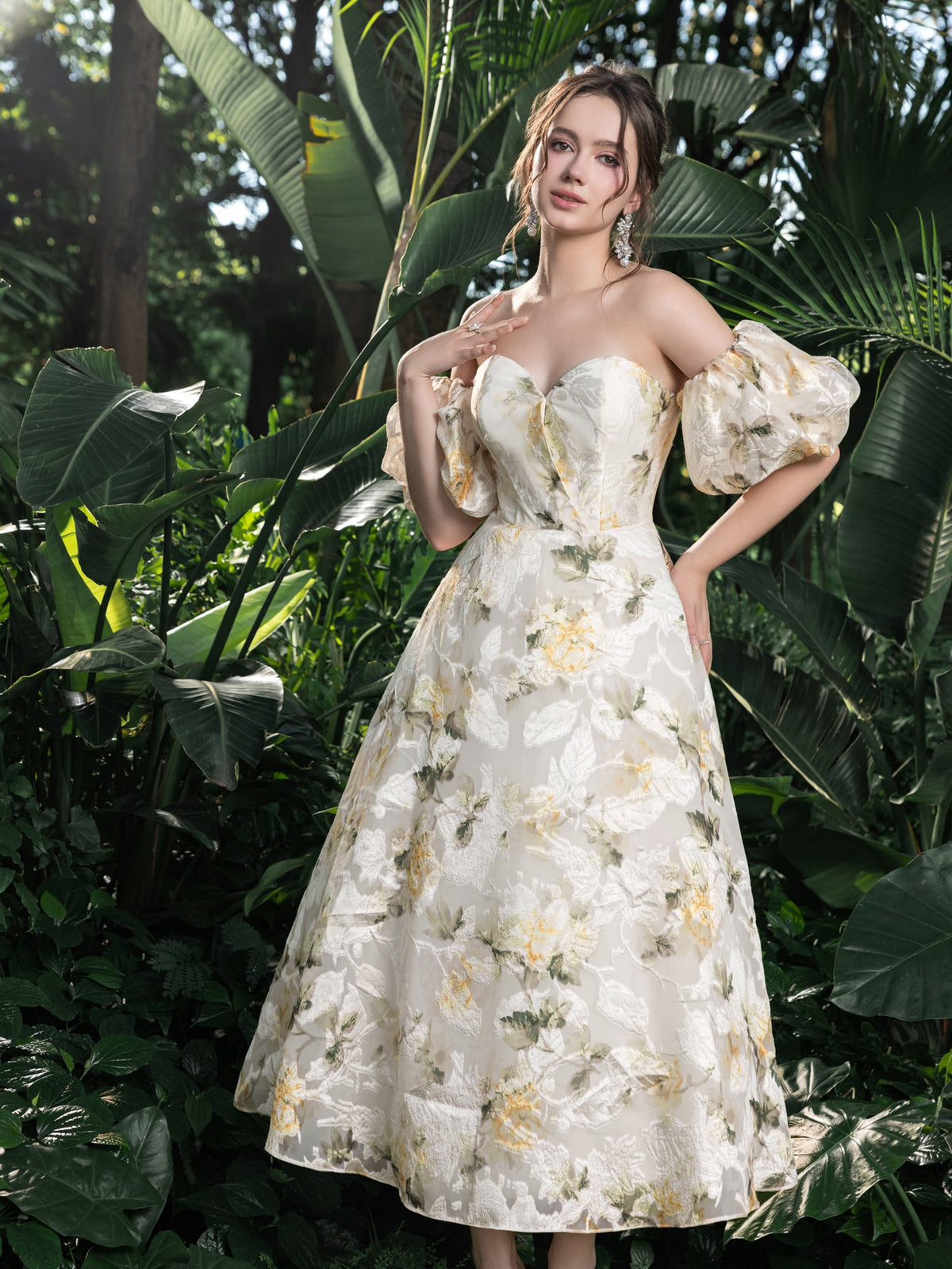 Off-Shoulder Floral Short-Sleeve A-Line Midi Dress — authorized product image 6