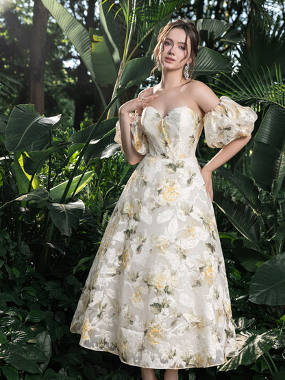 Off-Shoulder Floral Short-Sleeve A-Line Midi Dress — authorized product image 6