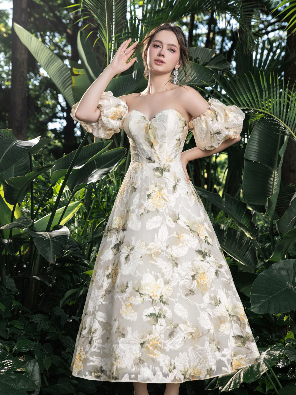 Off-Shoulder Floral Short-Sleeve A-Line Midi Dress — authorized product image 7