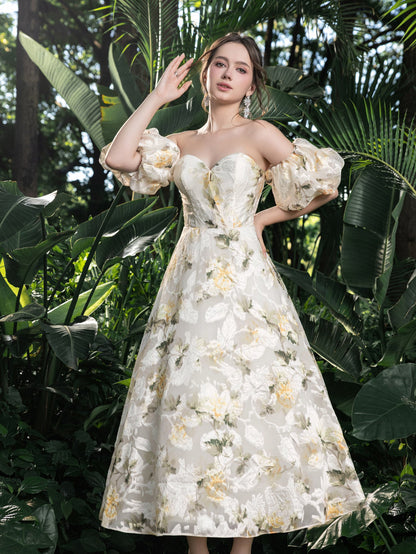 Off-Shoulder Floral Short-Sleeve A-Line Midi Dress — authorized product image 7