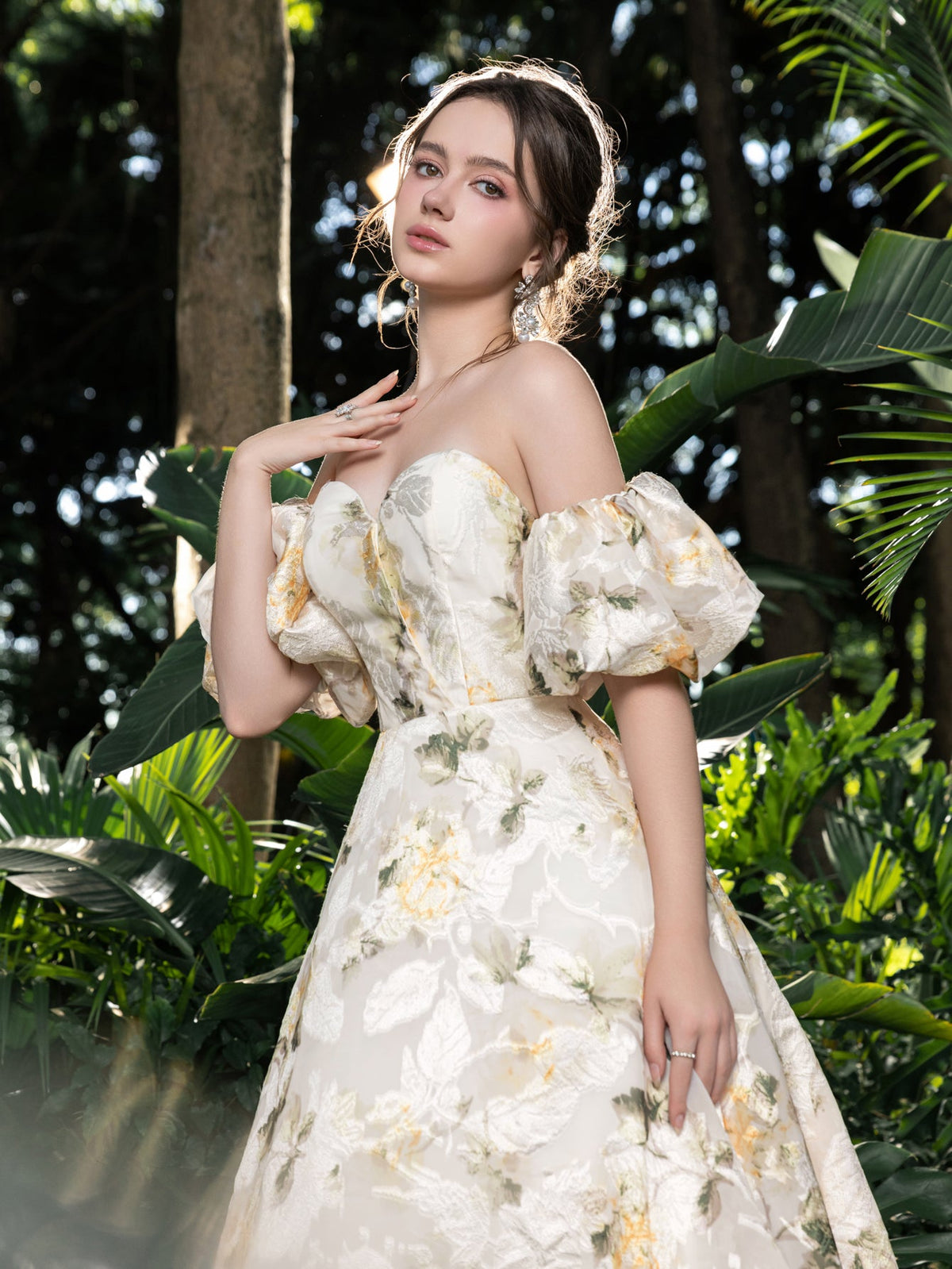 Off-Shoulder Floral Short-Sleeve A-Line Midi Dress — authorized product image 8