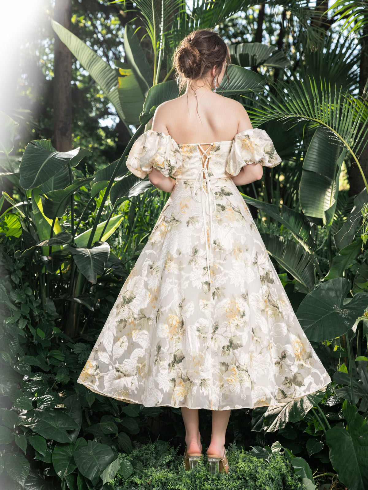 Off-Shoulder Floral Short-Sleeve A-Line Midi Dress — authorized product image 2