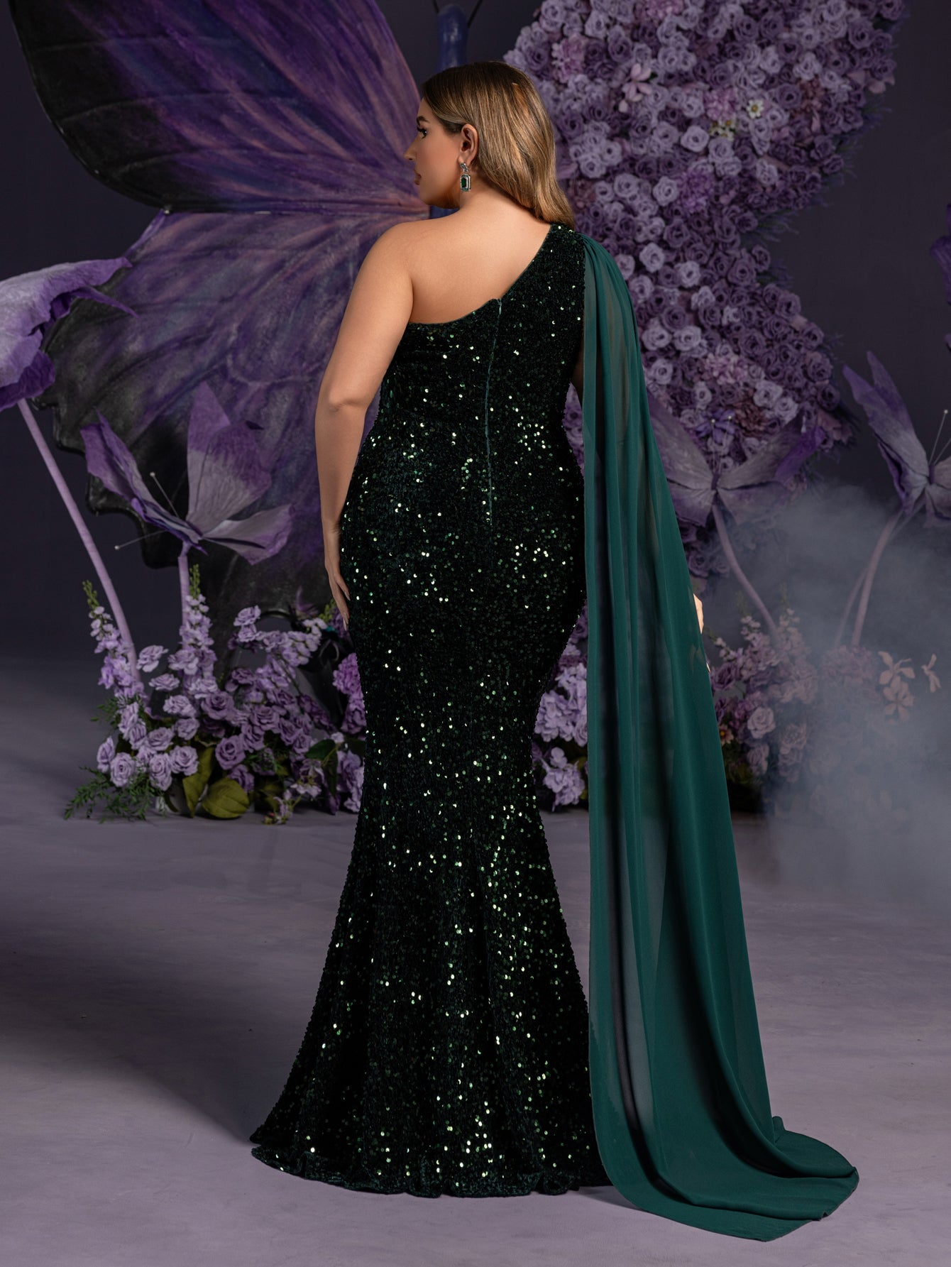 Plus-Size Maternity One-Shoulder Sequin Sleeveless Mermaid Evening Gown — authorized product image 2