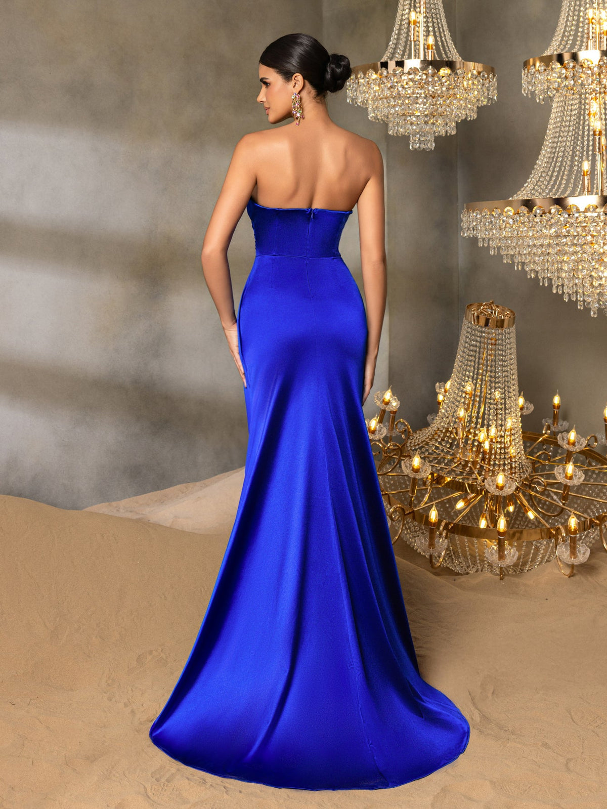 Additional product view of Sweetheart-Neck Satin High-Slit Mermaid Sleeveless Evening Gown