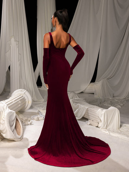 Vintage Velvet Mermaid Gown with Sweetheart Neckline, Sparkling Embellishments