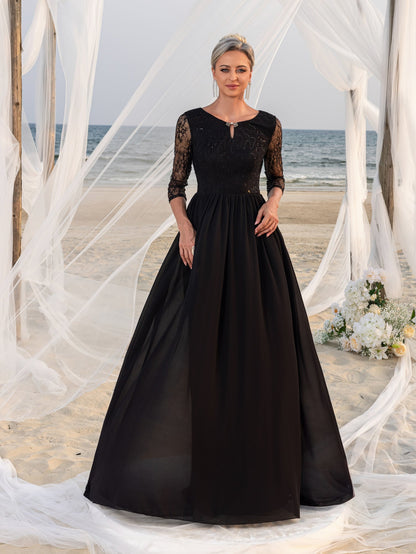 Women's Lace Bodice & Chiffon Skirt Mother-of-the-Bride Formal Dress – view 3