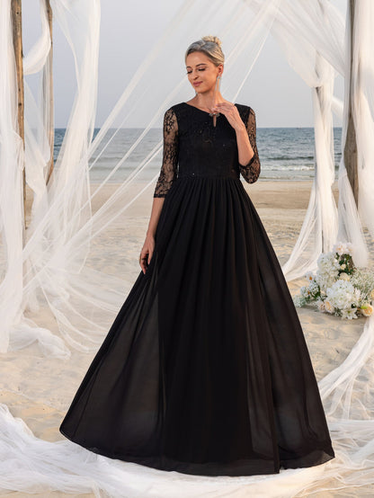 Women's Lace Bodice & Chiffon Skirt Mother-of-the-Bride Formal Dress – view 4