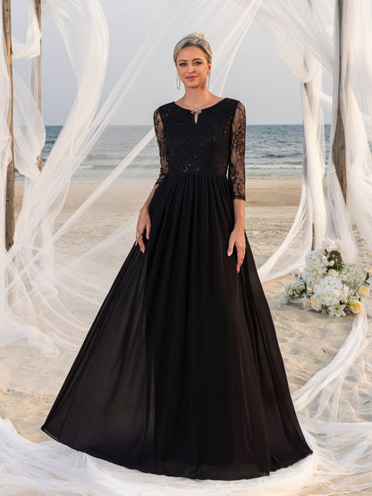 Women's Lace Bodice & Chiffon Skirt Mother-of-the-Bride Formal Dress – view 5