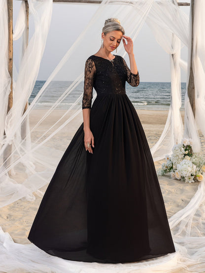 Women's Lace Bodice & Chiffon Skirt Mother-of-the-Bride Formal Dress – view 7