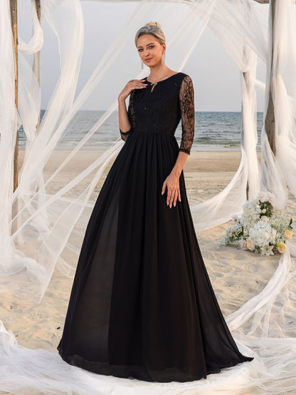 Women's Lace Bodice & Chiffon Skirt Mother-of-the-Bride Formal Dress – view 6