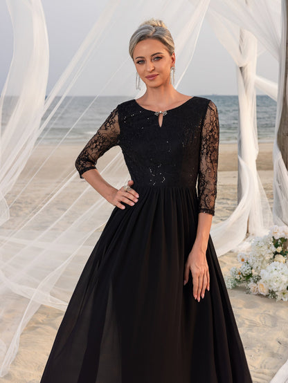 Women's Lace Bodice & Chiffon Skirt Mother-of-the-Bride Formal Dress – view 8