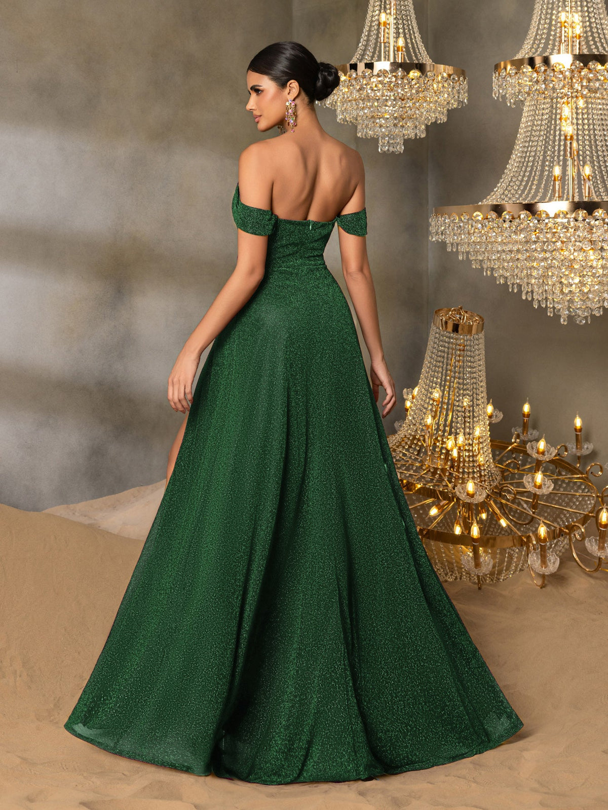 Additional product view of High-Slit Off-Shoulder A-Line Short-Sleeve Maxi Evening Gown