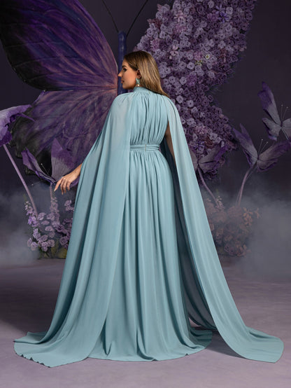 Additional product view of Cape-Sleeve Plus-Size Mock-Neck Chiffon A-Line Maternity Evening Dress