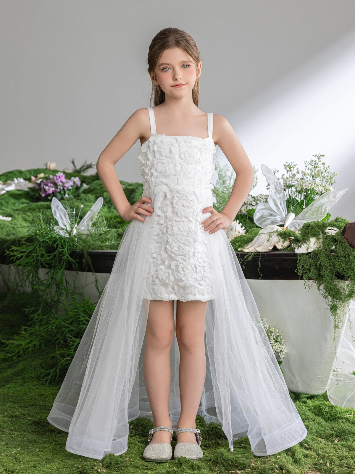 Additional product view of Mesh Overlay Cami Strap Appliqué A-Line Sleeveless Tween Girls' Party Dress