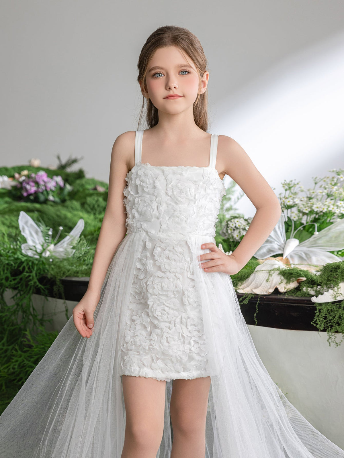 Additional product view of Mesh Overlay Cami Strap Appliqué A-Line Sleeveless Tween Girls' Party Dress