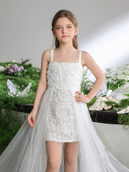 Additional product view of Mesh Overlay Cami Strap Appliqué A-Line Sleeveless Tween Girls' Party Dress