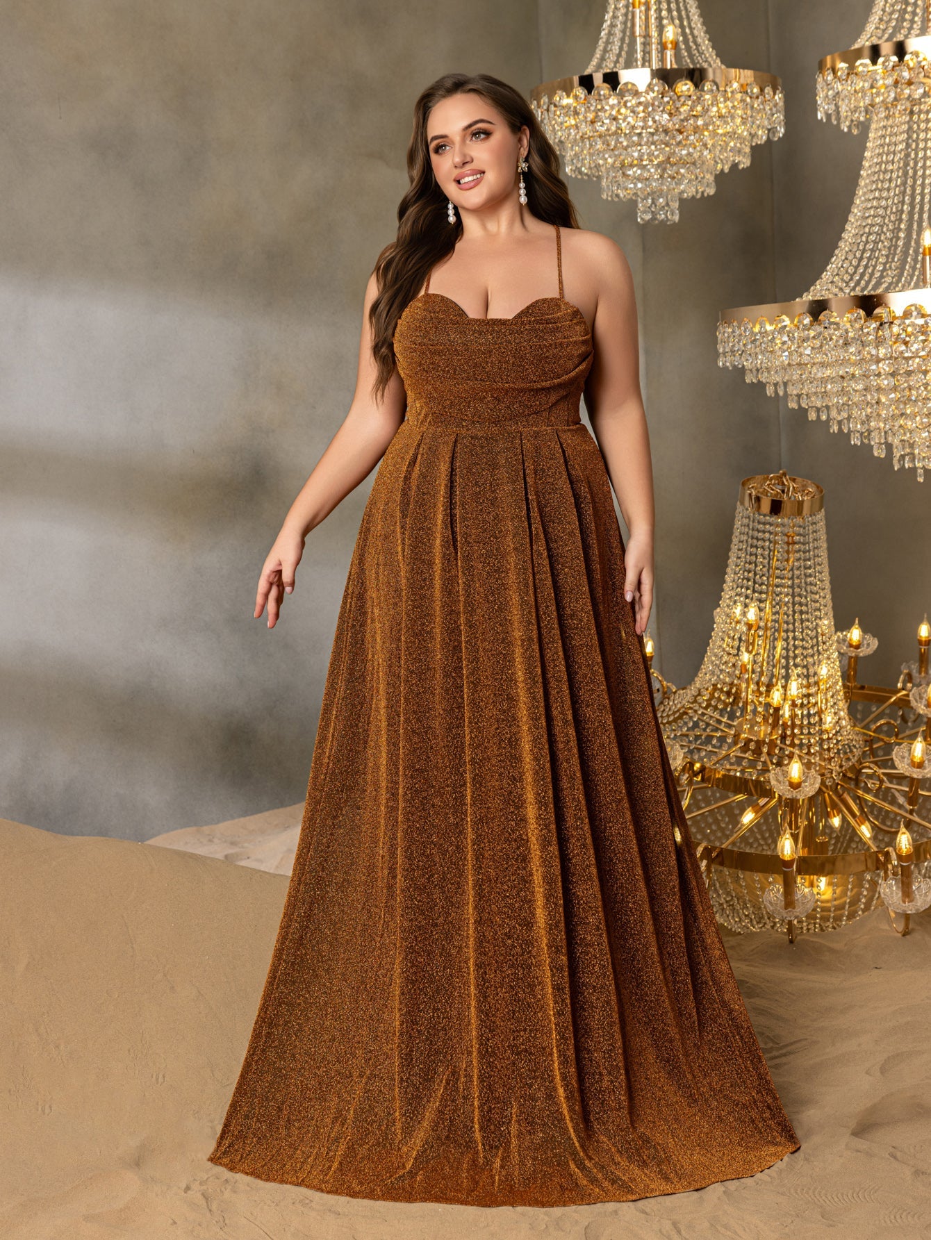 Additional product view of Cami Strap Lace-Up Plus-Size A-Line Sleeveless Evening Gown