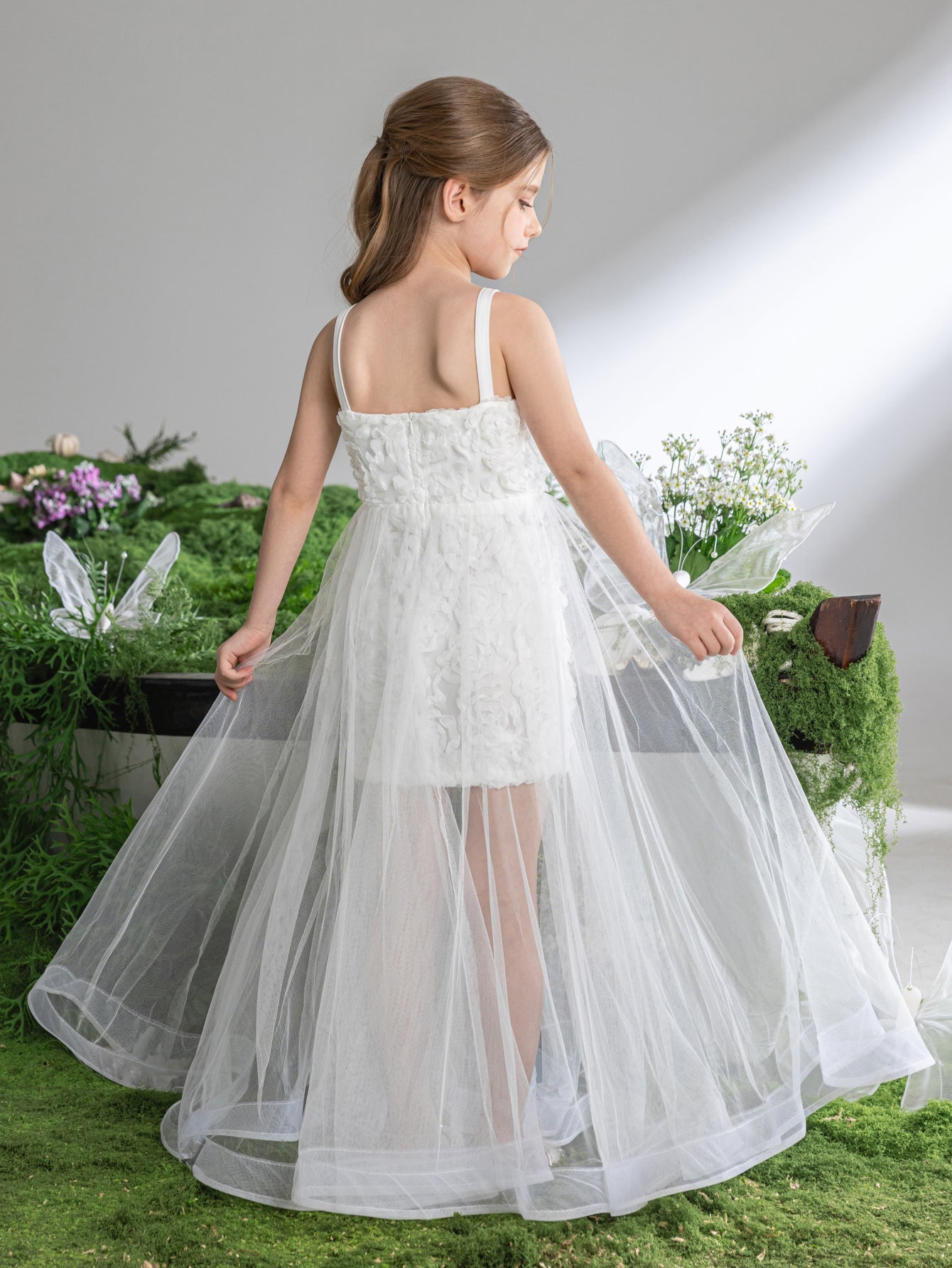 Additional product view of Mesh Overlay Cami Strap Appliqué A-Line Sleeveless Tween Girls' Party Dress