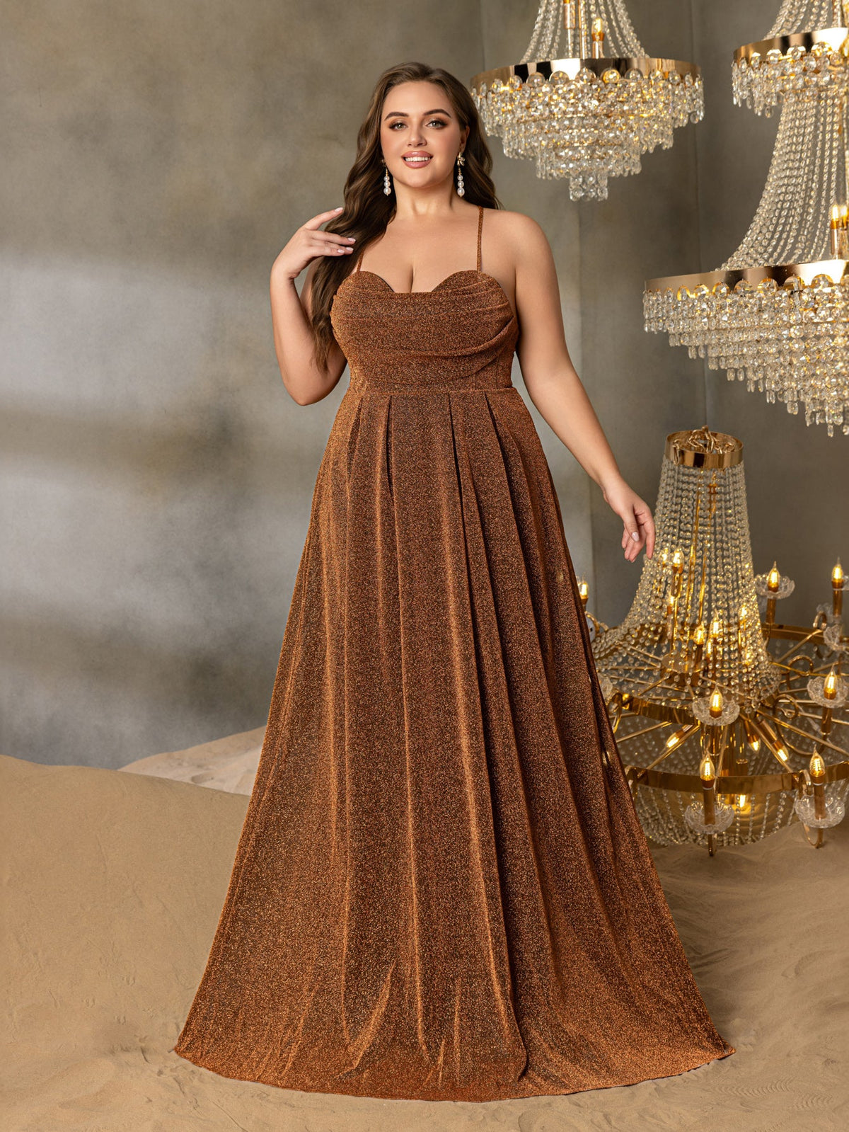 Additional product view of Cami Strap Lace-Up Plus-Size A-Line Sleeveless Evening Gown