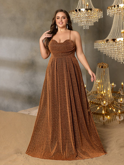 Additional product view of Cami Strap Lace-Up Plus-Size A-Line Sleeveless Evening Gown