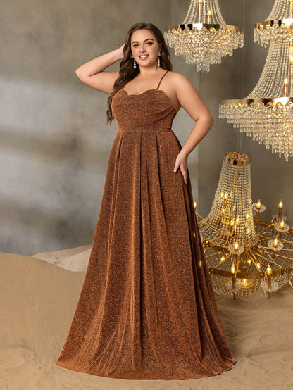 Cami Strap Lace-Up Plus-Size A-Line Sleeveless Evening Gown in Rust