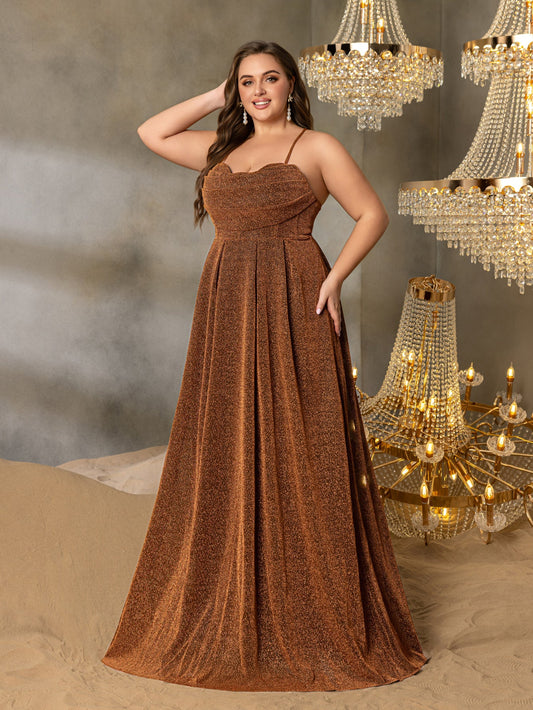 Cami Strap Lace-Up Plus-Size A-Line Sleeveless Evening Gown in Rust
