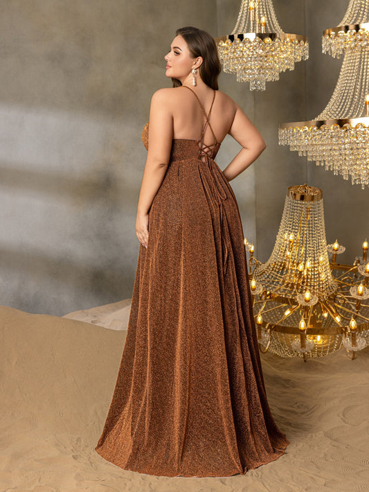 Additional product view of Cami Strap Lace-Up Plus-Size A-Line Sleeveless Evening Gown