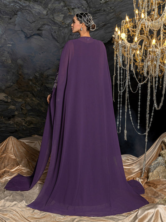 Gorgeous Two-Piece Chiffon Evening Dress | Rhinestone Cape Sleeves & A-Line Skirt with Cathedral Train – view 2