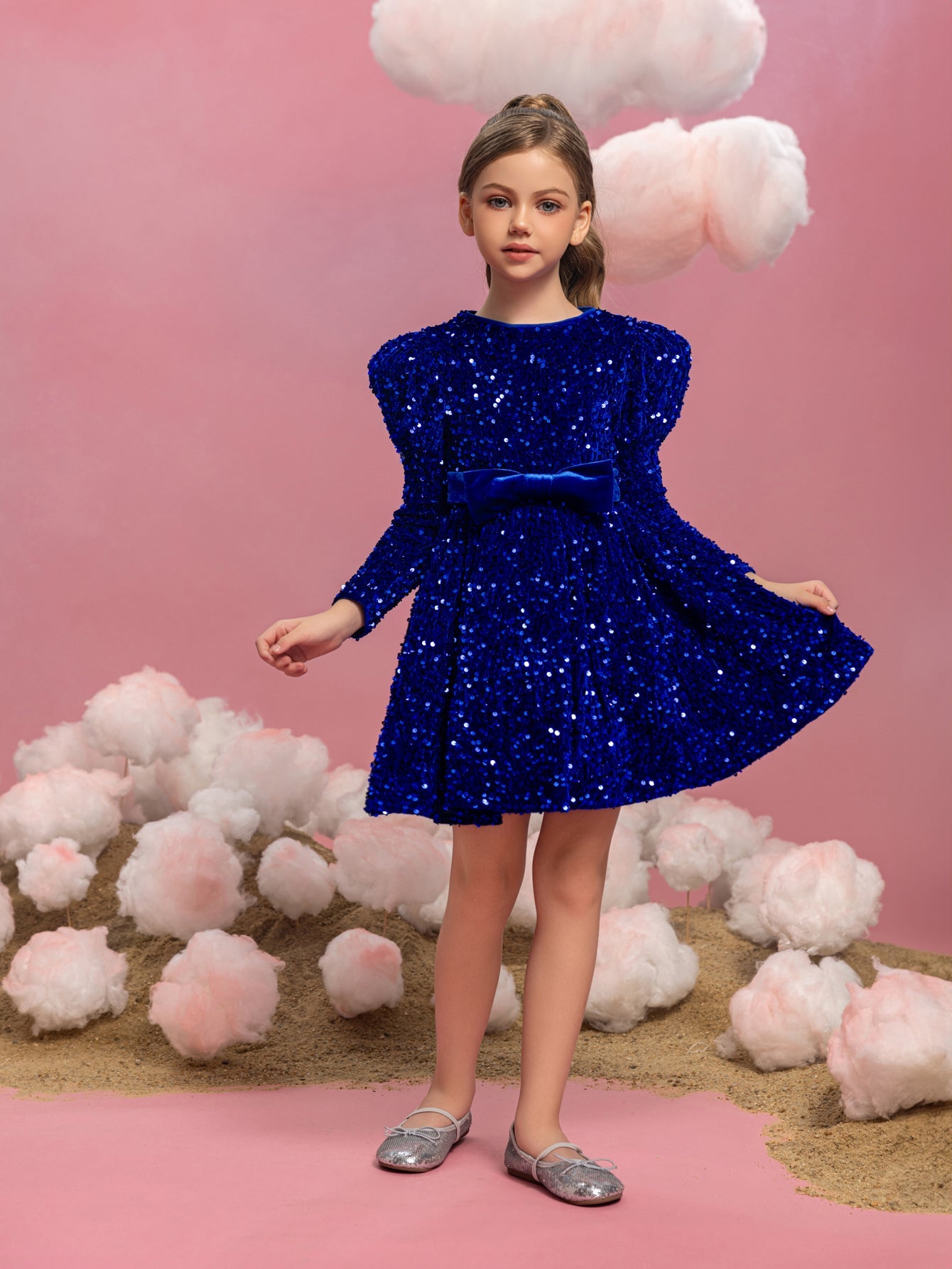 Additional product view of Mock-Neck Sequin A-Line Long-Sleeve Midi Tween Girls' Party Dress