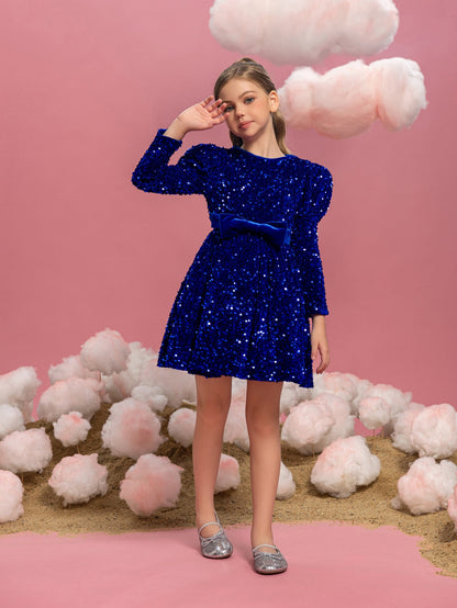 Additional product view of Mock-Neck Sequin A-Line Long-Sleeve Midi Tween Girls' Party Dress