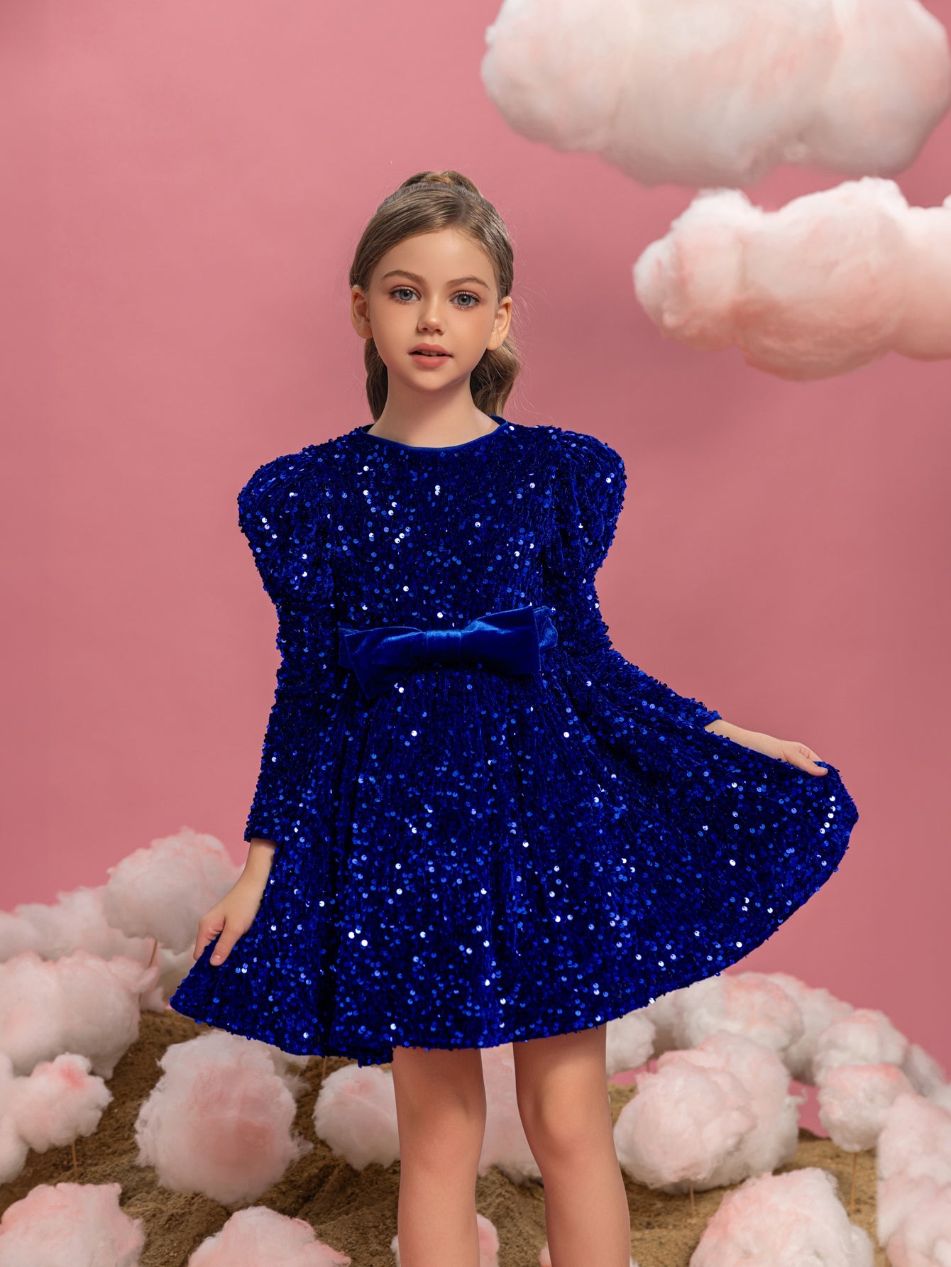 Additional product view of Mock-Neck Sequin A-Line Long-Sleeve Midi Tween Girls' Party Dress