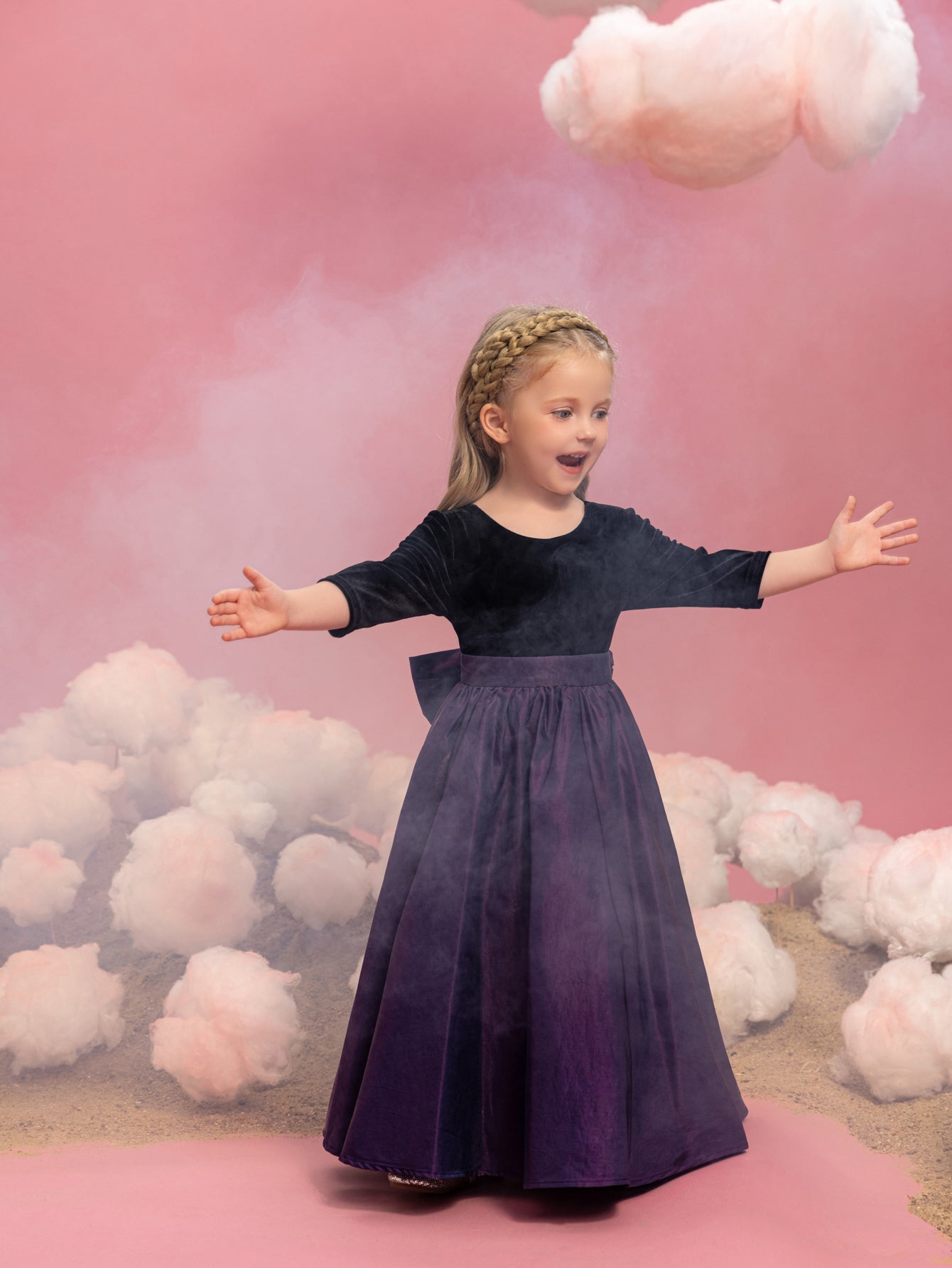 Young Girls' Round Neck Bow Three-Quarter-Sleeve A-Line Formal Gown — authorized product image 5