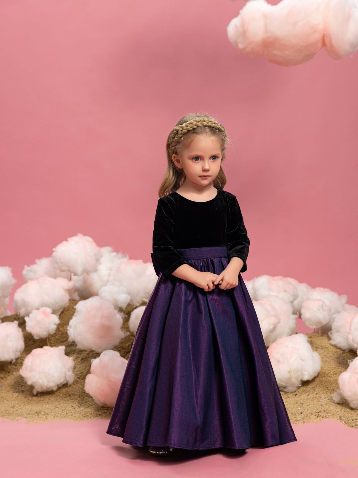 Young Girls' Round Neck Bow Three-Quarter-Sleeve A-Line Formal Gown — authorized product image 6